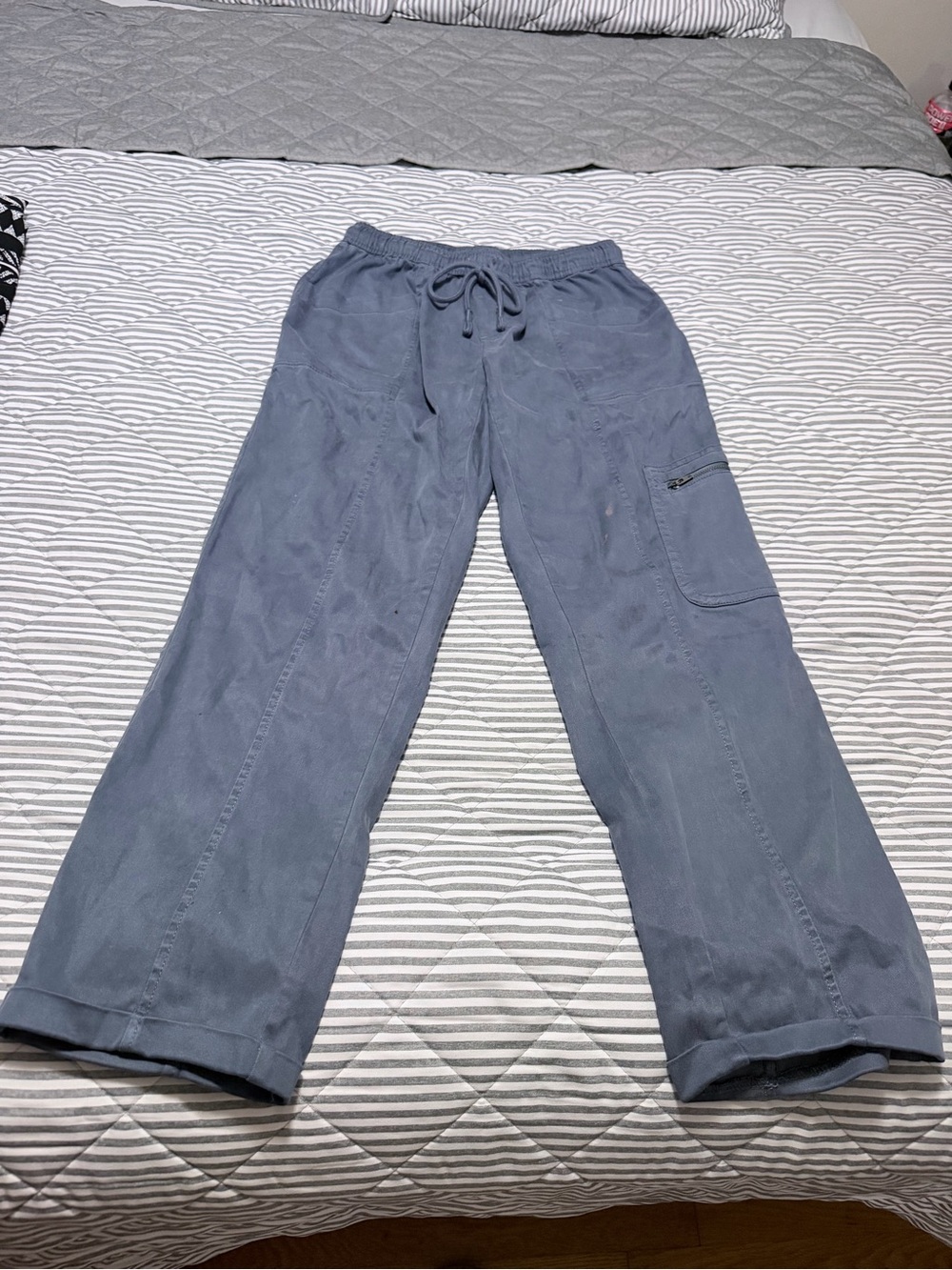 Nicole Miller Slate Blue Drawstring Wide-Leg Joggers
